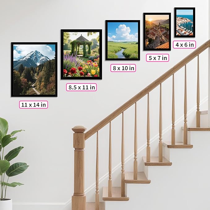 Picture Frames, 11x14 Picture Frames with Mat, 2 Pack Wall Hanging Photo Frame for Office Home Wall Decor, Black Frames with Clear Plexiglass for Posters, Photos & Art Prints