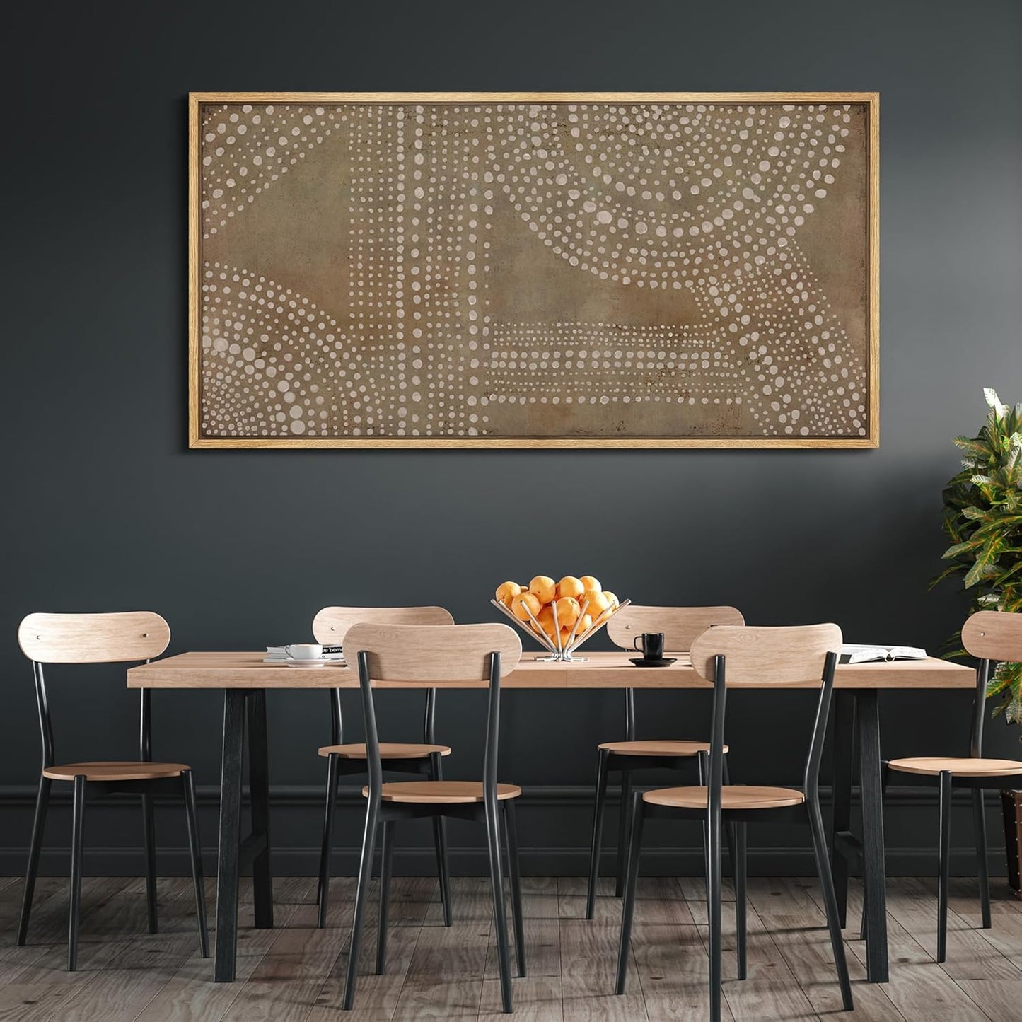 MUDECOR Extra Large Framed Canvas Print Wall Art Abstract Dot Matrix Canvas Art in Earth Tones Antique Retro Fine Art Illustrations Decorative Colorful for Bedroom - 60"x30"