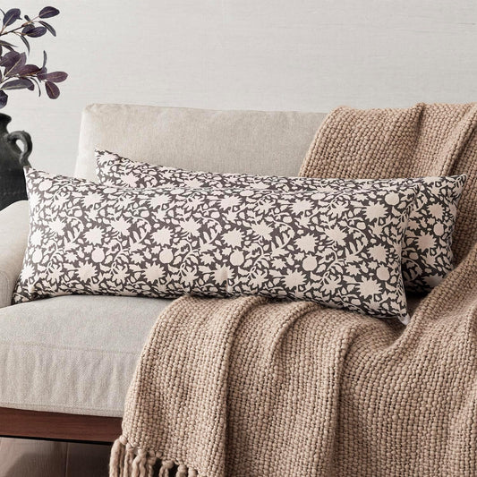 Foindtower Set of 2 Decorative Long Body Lumbar Throw Pillow Covers Accent Farmhouse Cushion Covers Boho Floral Pillowcase for Couch Sofa Bedroom Living Room Home Decor Outdoor,14×36 Inch,Rustic Gray