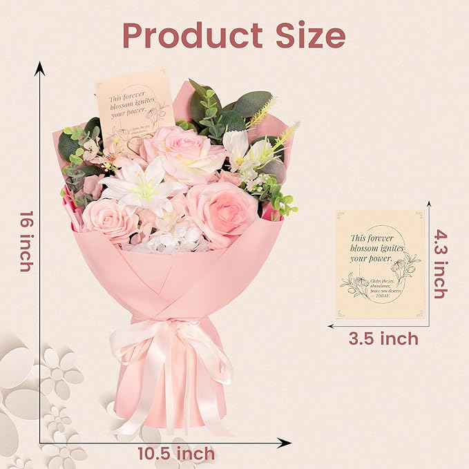 TINGE TIME Preserved Flowers Bouquet, Pink Forever Flowers Bouquet, Flowers for Delivery, Birthday Wedding Anniversary Valentine Gifts for Women Mom Grandma Her Wife Girlfriend