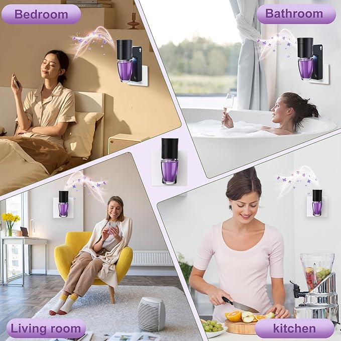 ROSSEX 2 PCS Wall Fragrance Plug in with Night Light and Oil Diffuser Plug with Upgraded Fragrance Concentration Control, Compatible with Bath and Body Works WallFower for Home, Black