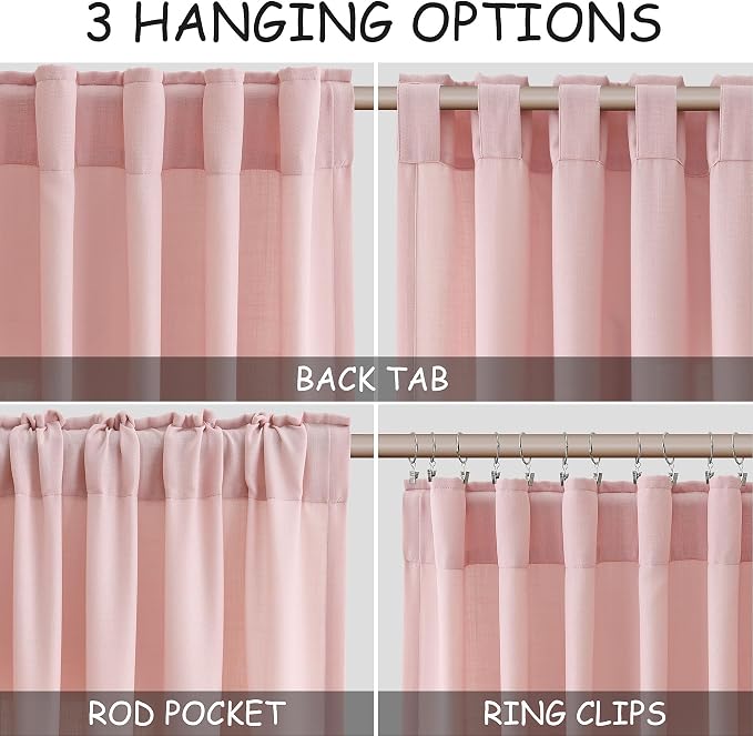 Pink Linen Curtains Kitchen Tier Curtains 36 Inch Length 2 Pack Light Filtering Semi Transparent Linen Blend Curtain Back Tab Rod Pocket Short Drapes for Small Windows Cafe Girl Bathroom 30Wx36L