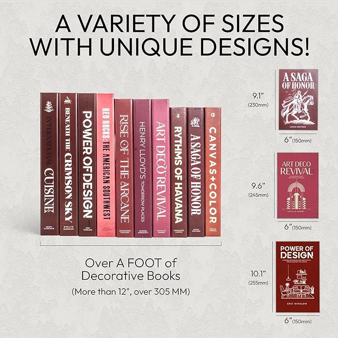 Decorative Books | Red 10 Book Set with 3 Sizes | Preassembled with Hidden Storage | Perfectly Stackable for Easy Home Staging | Book Decor to Elevate Your Space | Home Decor Made Simple!