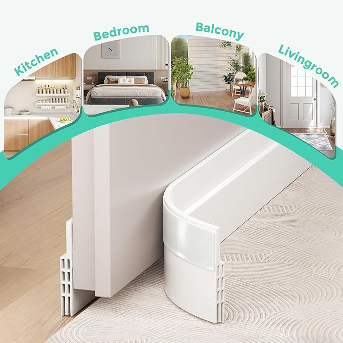 Hojoy 6 Pack Under Door Draft Stopper, Adjustable Door Sweep Anti-Collision Strong Adhesive Weather Stripping Tape Soundproof Draught Stoppers 2" W x 39" L, White