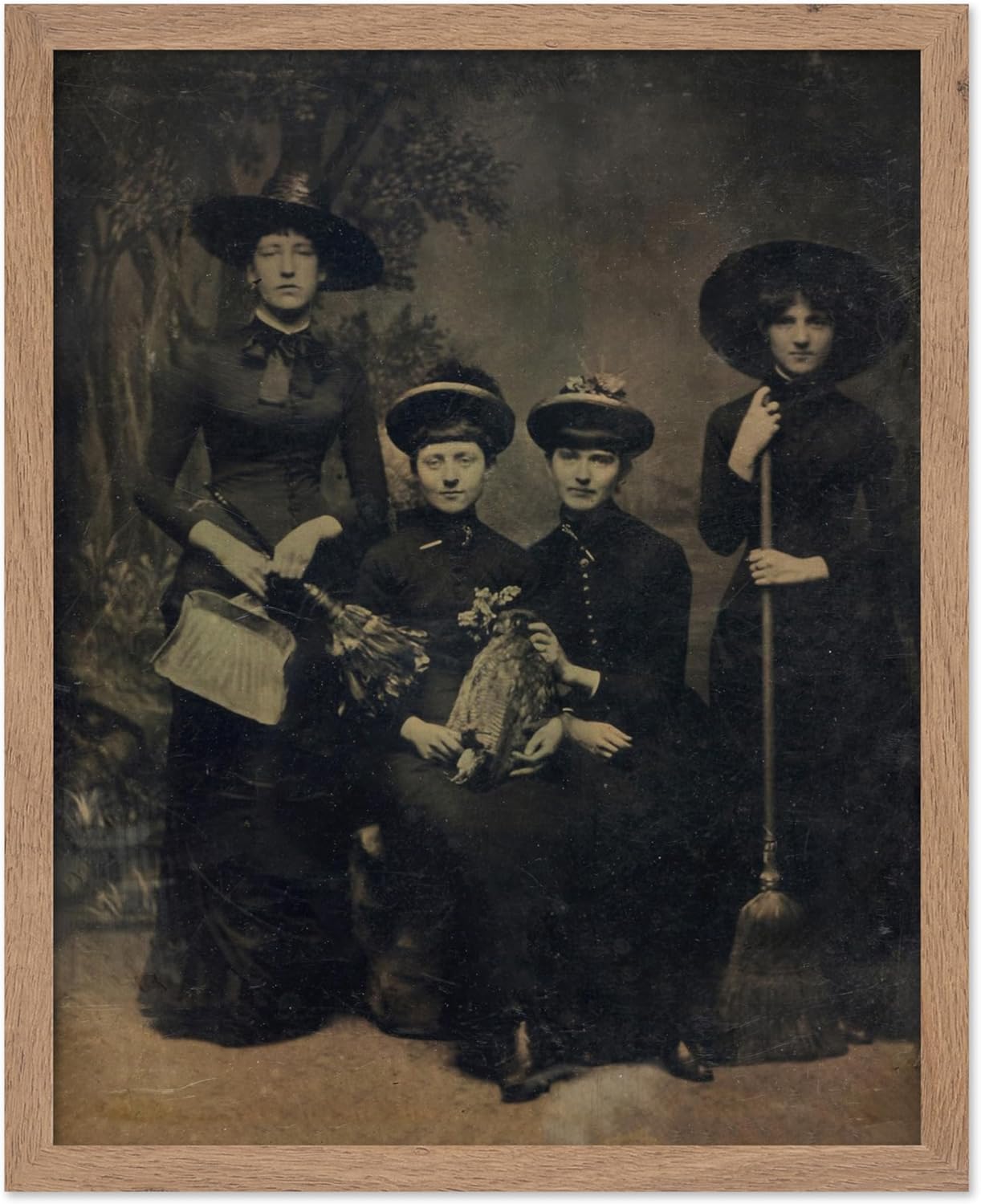 Poster Master Vintage Photograph Poster - Retro Halloween Print - Gift for Artist, Friend - Four Witches Wearing Robes, Sabbath, Coven, Sorcery - Wall Decor for Home, Office, 11x14 Beige Framed