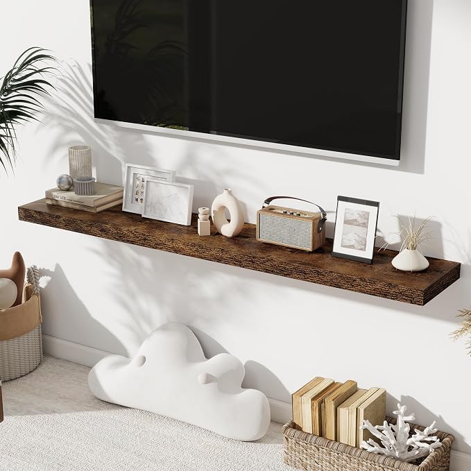 Floating Shelves for Wall, 28 Inch Floating Shelves Set of 2, Wall Mounted Rustic Wood Shelf for Bathroom, Living Room, Bedroom and Kitchen, Hanging Shelf for Storage, Books, Home Decor, Rustic Brown