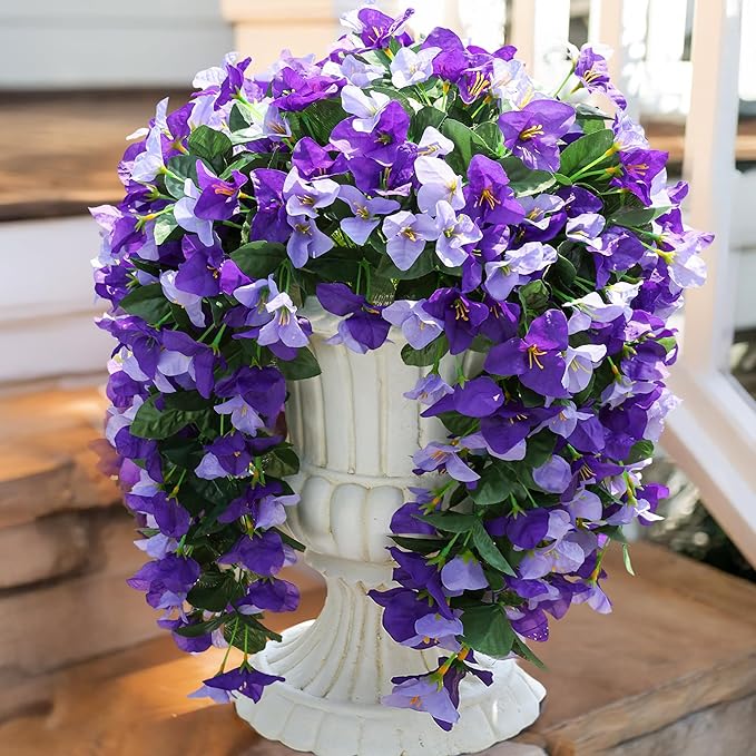 HyeFlora Bougainvillea Artificial Hanging Flowers Plants for Outdoors Decorations, 2pcs Fake Flowers Silk Bougainvillea Vines Realistic UV Resistant Faux Flowers for Planters Porch Patio Urn Yard, Mix