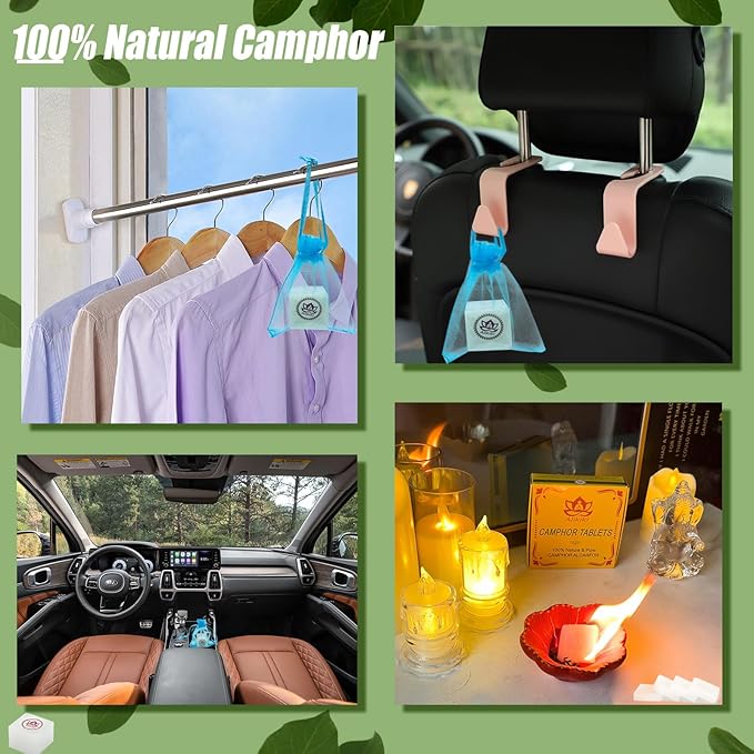 100% Pure Natural Camphor Tablets - (140 Gram,18 Tablets) Camphor Blocks for Aromatherapy, Odor Elimination, Puja - Alcanfor en Bloques, Alcanfor Cubes, Alcanfor en Bolitas, Kapoor for Pooja