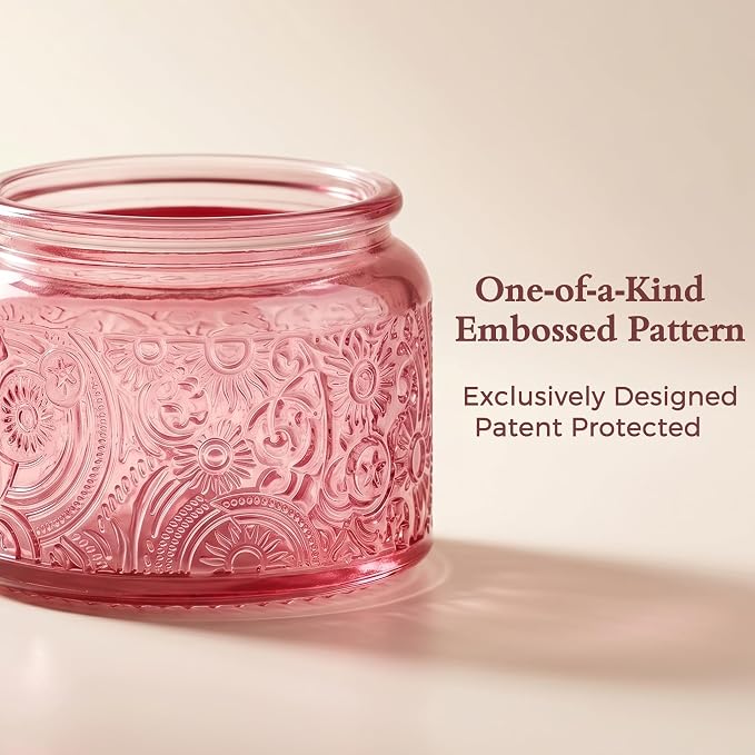 4 oz Pink Sun Moon Stars Candle Jars with Bamboo Lids, 18 Pack | Patented Embossed Design, Includes Wick Centering Devices & Warning Labels, Multiple Color Options