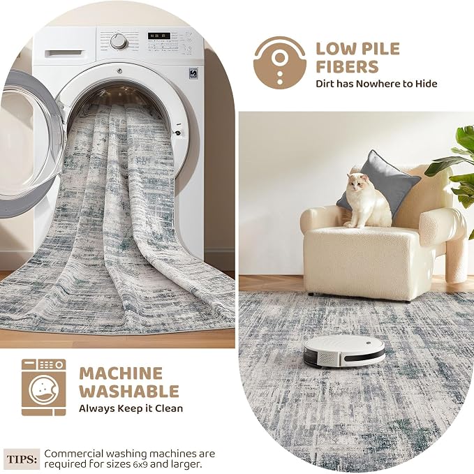 UERMEI 5x7 Washable Area Rug for Living Room: Modern Neutral Abstract Soft Low Pile Carpet Non-Slip Pet Kids Friendly Indoor Decor for Bedroom Dining Room Home Office Nursery Gray