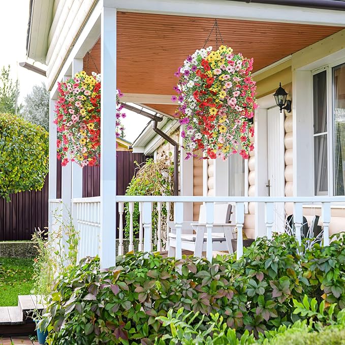 Artificial Flowers for Outdoors Spring Decor, 6 Bundles UV Resistant Realistic Faux Silk Hanging Flowers, Fake Plants for Planter Indoor Outside Garden Porch Patio Balcony Yard Farmhouse