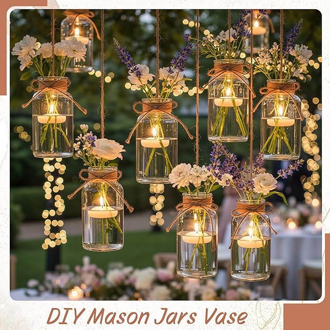 Vintage Glass Flower Vase, Farmhouse Glass Centerpiece Vases Mason Jars for Weddings, Parties & Home Decor Bulk (24, Transparent)