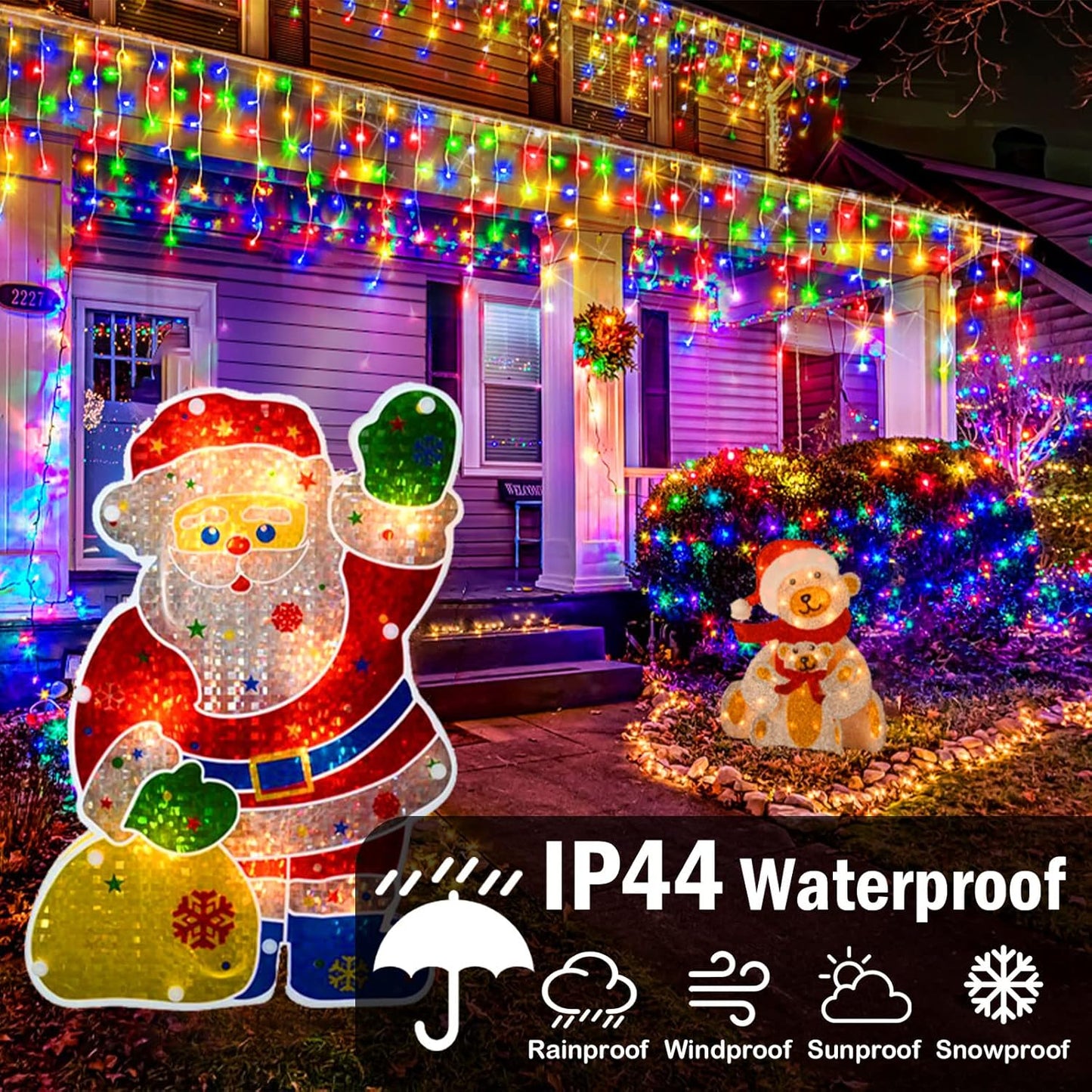 Christmas Lights Outdoor, 49FT 480 LED Ice Lights for Outside, 90 Drops Ice String Lights with 8 Modes, Waterproof Timer & Memory for Outside Decor, Yard, Garden, Eaves, Patio, Party (Multicolor)