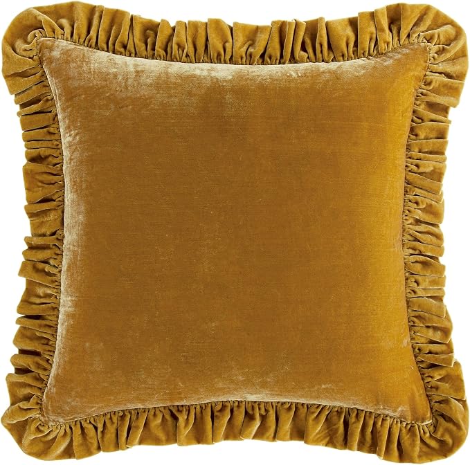 HiEnd Accents Stella Faux Silk Velvet Euro Sham Pillow Cover, 27x27 inch, Saffron, Romantic Western Modern Traditional Style Luxury Bedding