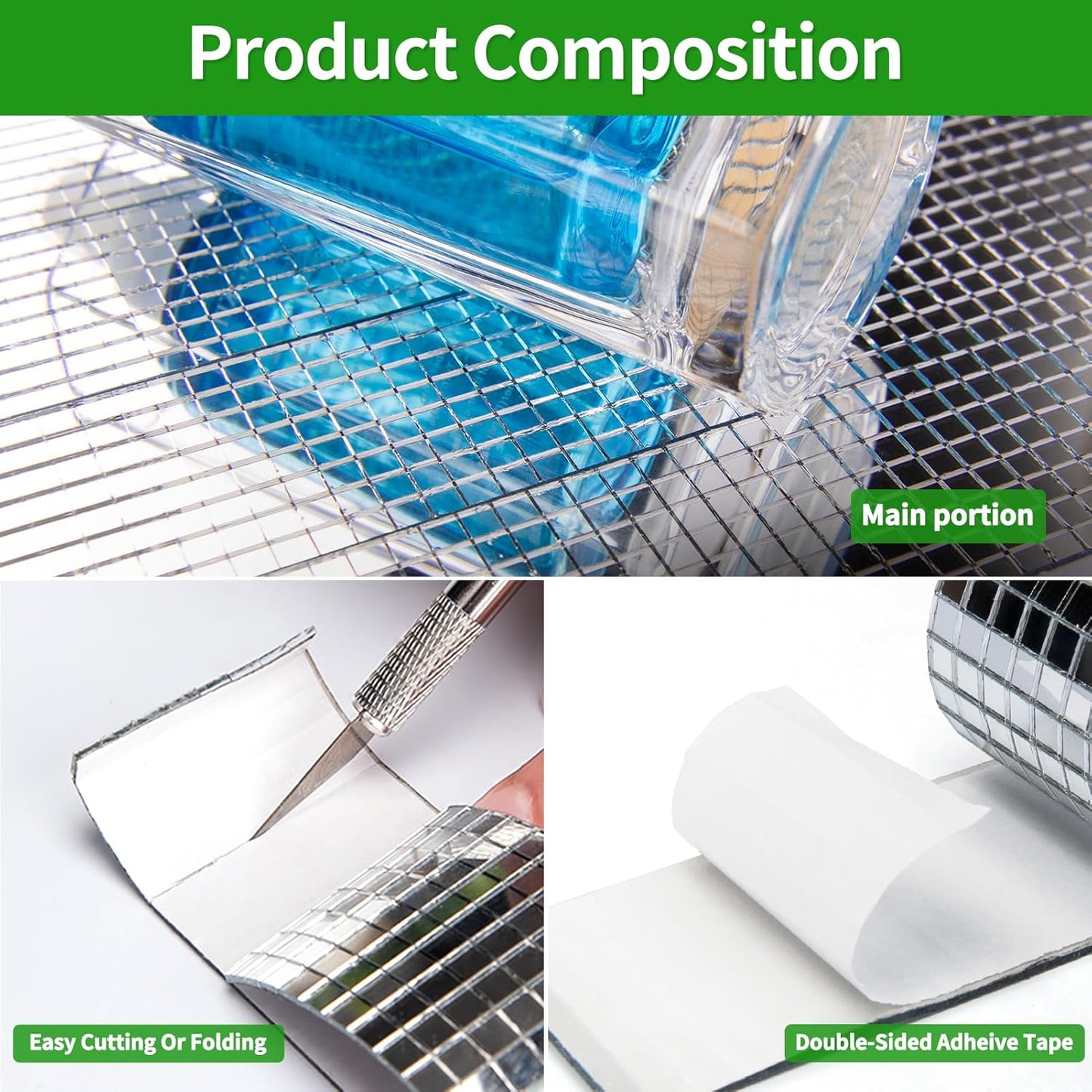 LONGKING 7092 Pieces Self-Adhesive Mirror Tiles, Square Mirror Stickers Mosaic Tiles, Glass DIY Craft Decoration, Disco Ball Tiles(Silver)