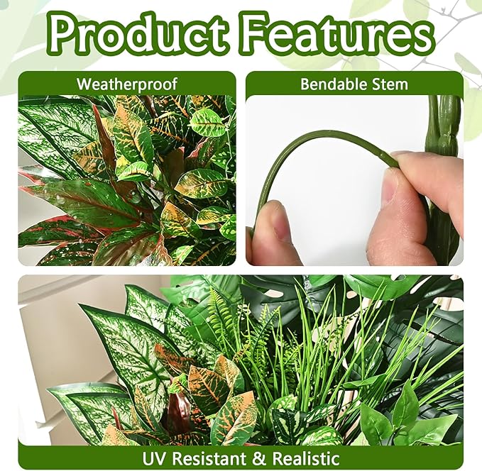 Waipfaru Artificial Plants Outdoor UV Resistant, Realistic Fake Plants Artificial Greenery, Large Bunches Faux Plants for Indoor Outdoor Porch Patio Garden Spring Summer Home Decor (Large 10pcs)