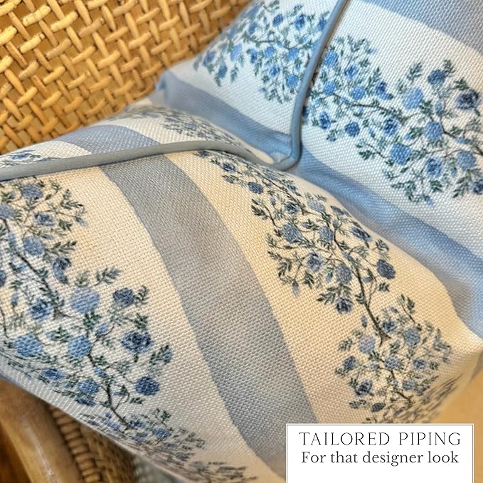 Jillien Harbor “The Juliet” Floral Block Print Pillow Cover – Soft Blue and Off-White Decorative Throw Pillow Cover – Grandmillennial Home Decor, 20" x 20"