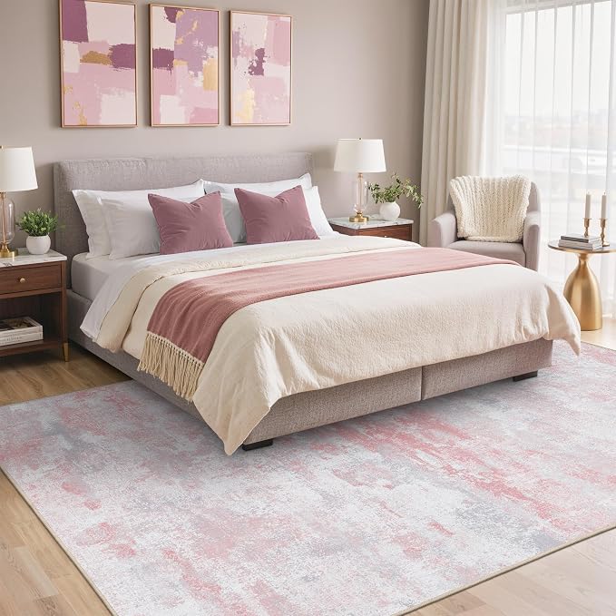 BEIMO Area Rugs 8x10 for Living Room Bedroom, Modern Abstract Machine Washable Rug, Large Soft Low Pile Floor Carpet with Non Slip Backing for Dining Room, Pink