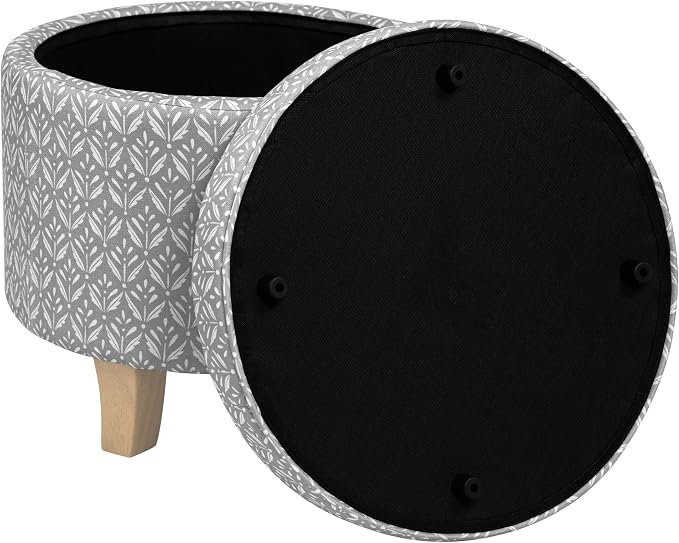 HomePop 19" Round Storage Ottoman - Light Grey Print