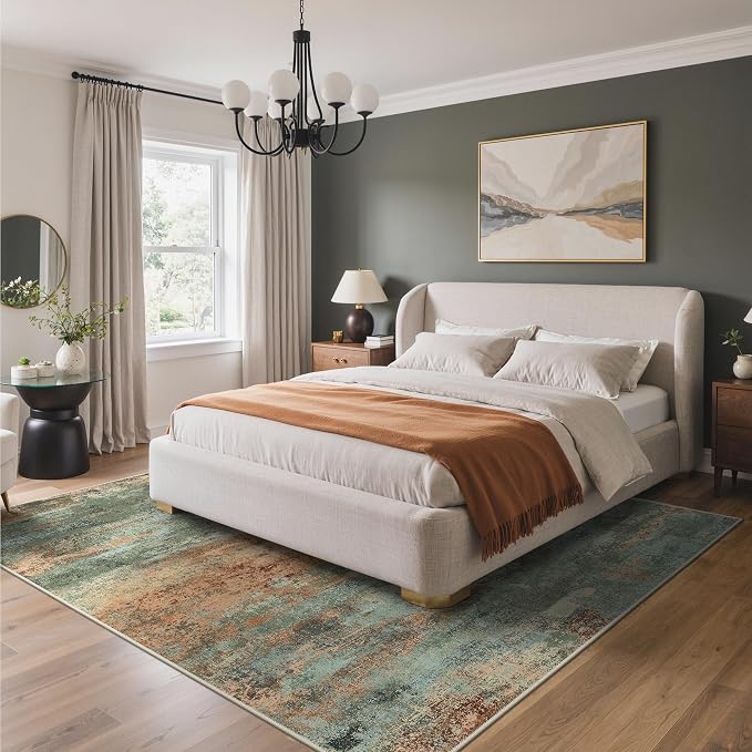BEIMO Area Rugs 5x7 for Living Room Bedroom, Modern Abstract Machine Washable Rug, Large Soft Low Pile Floor Carpet with Non Slip Backing for Dining Room, Sage Green