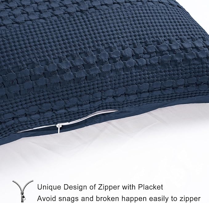 PHF 100% Cotton Waffle Body Pillowcase with Zipper, 1 Pack 20" x 54" Soft Skin-Friendly Pillow Sham, No Filling, Aesthetic Woven and Breathable Waffle Weave Body Pillow Cover for Bed, Blue Sapphire