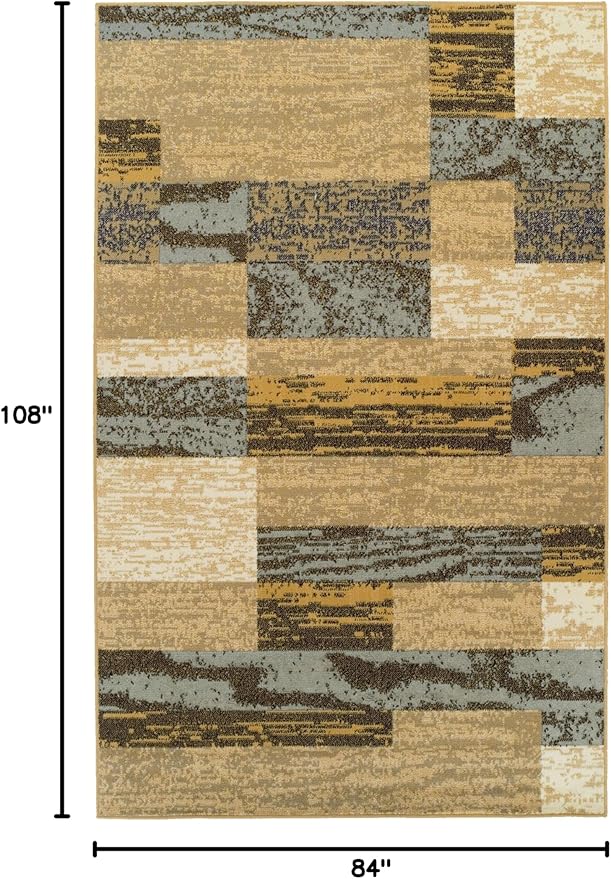 SUPERIOR Indoor Area Rug, Jute Backed, Modern Geometric Patchwork Floor Decor for Bedroom, Office, Living Room, Entryway, Hardwood Floors, Rockwood Collection, 7' x 9', Light Blue-Beige