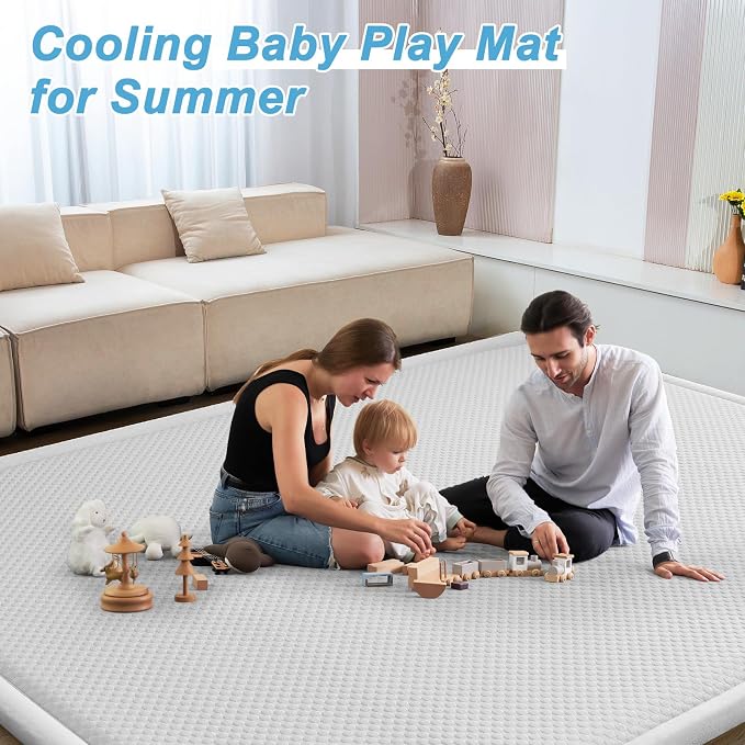 Baby Play Mat for Floor Nursery Rug Muscle Area Rug Playroom Rug 50x50" Playpen Mat Elastic Foam 1.3" Thick Crawling for Babies,Toddlers, Infants, Kids(Ripple Light Grey)