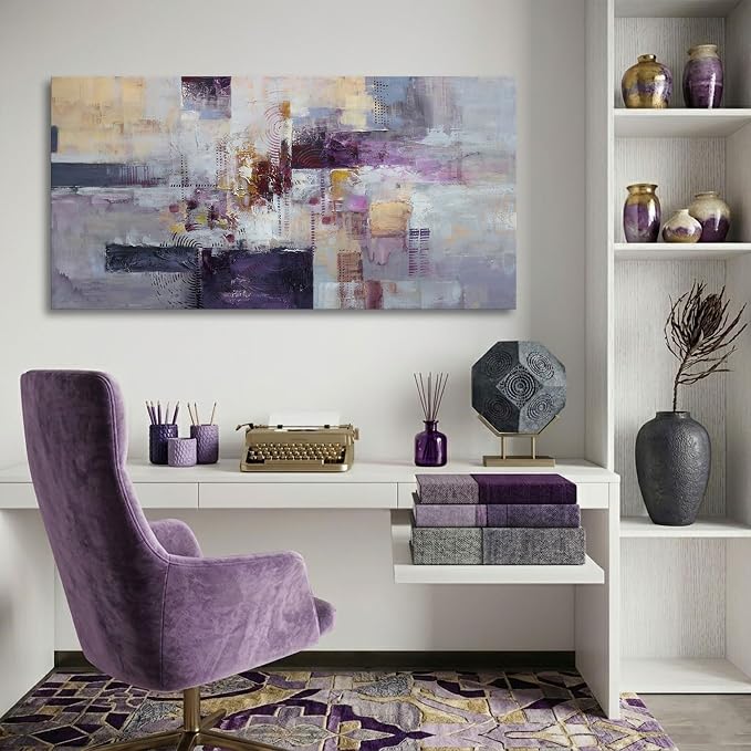 YDYSUNE Contemporary Abstract Canvas Wall Art - Purple Gold Wall Decor Minimalist Painting,Modern Artwork Pictures for Home & Office Walls,Artwork For Living Room Ready to Hang Size 24×48 Inch
