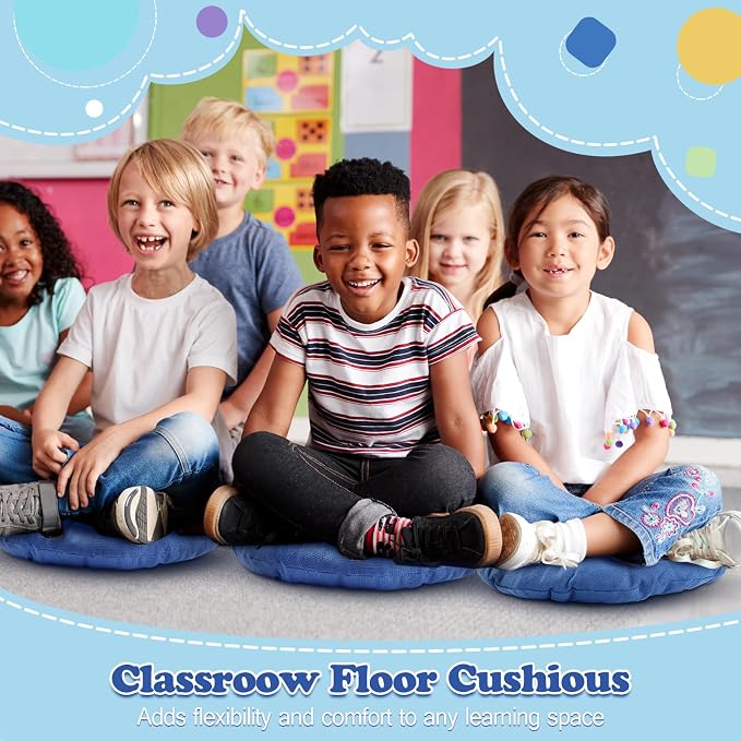 Fumete 8 Pcs 16 Inch Floor Cushions Pillow for Kids Bulk Classroom Round Flexible Seating Floor Cushions for Students Home Daycare School Reading Corner Yoga Meditation Picnic (Jewelry Blue)