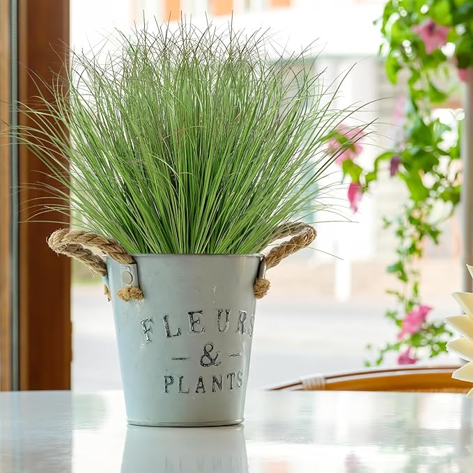 32 Bundles Artificial Plants Onion Grass Outdoor 20 Inch Tall Fake Shrubs Wheat Grass UV Resistant Greenery Stems Faux Bushes Plant for Indoor Outdoor Garden Office Home Decor, Green
