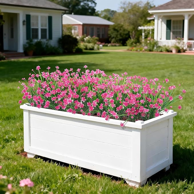 Ouddy Decor 12 Bundles Artificial Flowers for Outdoors UV Resistant Fake Plastic Plants Faux Greenery Stems for Spring Summer Indoor Garden Patio Window Box Kitchen Home Decor, Pink