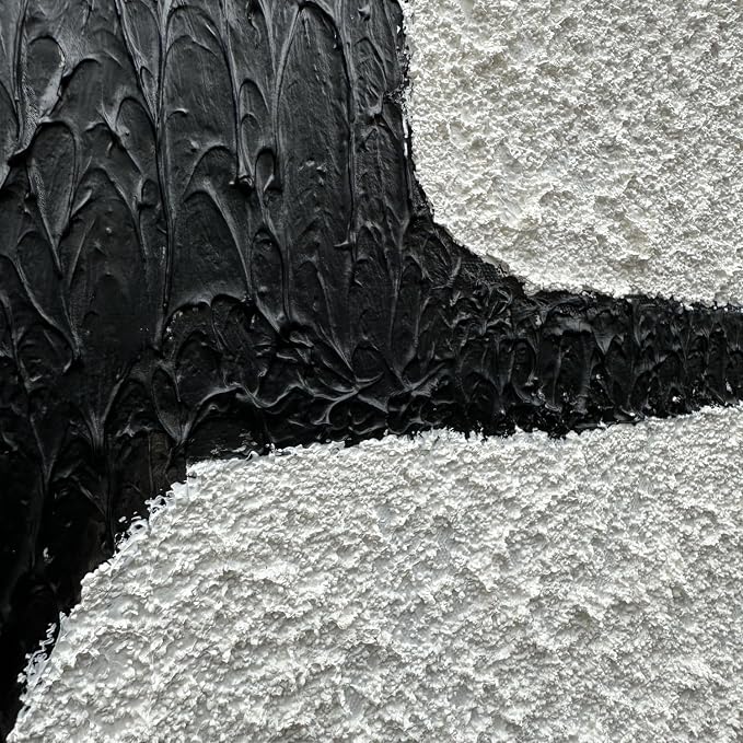 zoinart Hand Painted Textured Wall Art 24x36 Inches Decorative Oil Paintings on Canvas Black and White Abstract Painting Contemporary Art Minimalist Wall Decor