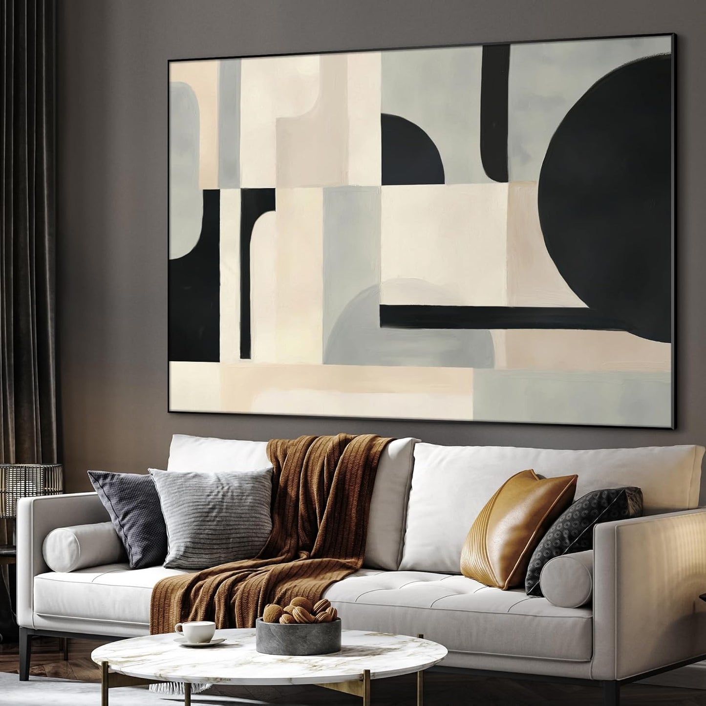 SIGNWIN 60"x72" Extra Large Framed Wall Art Modern Neutral Abstract Geometric in Black and Beige, Clean Minimalist Design for Home Living Room Bedroom Decor (Frame Assembly Required)