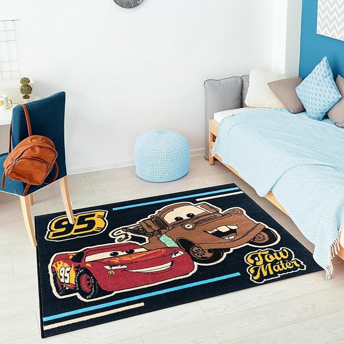 Gertmenian Disney Pixar Cars Indoor Area Rug - 3x5 Small, Non-Slip, Ideal for Children in Bedroom, Game Room, Classroom, Nursery or Play Area - Tow Mater Friends, Brown/Blue, 28024