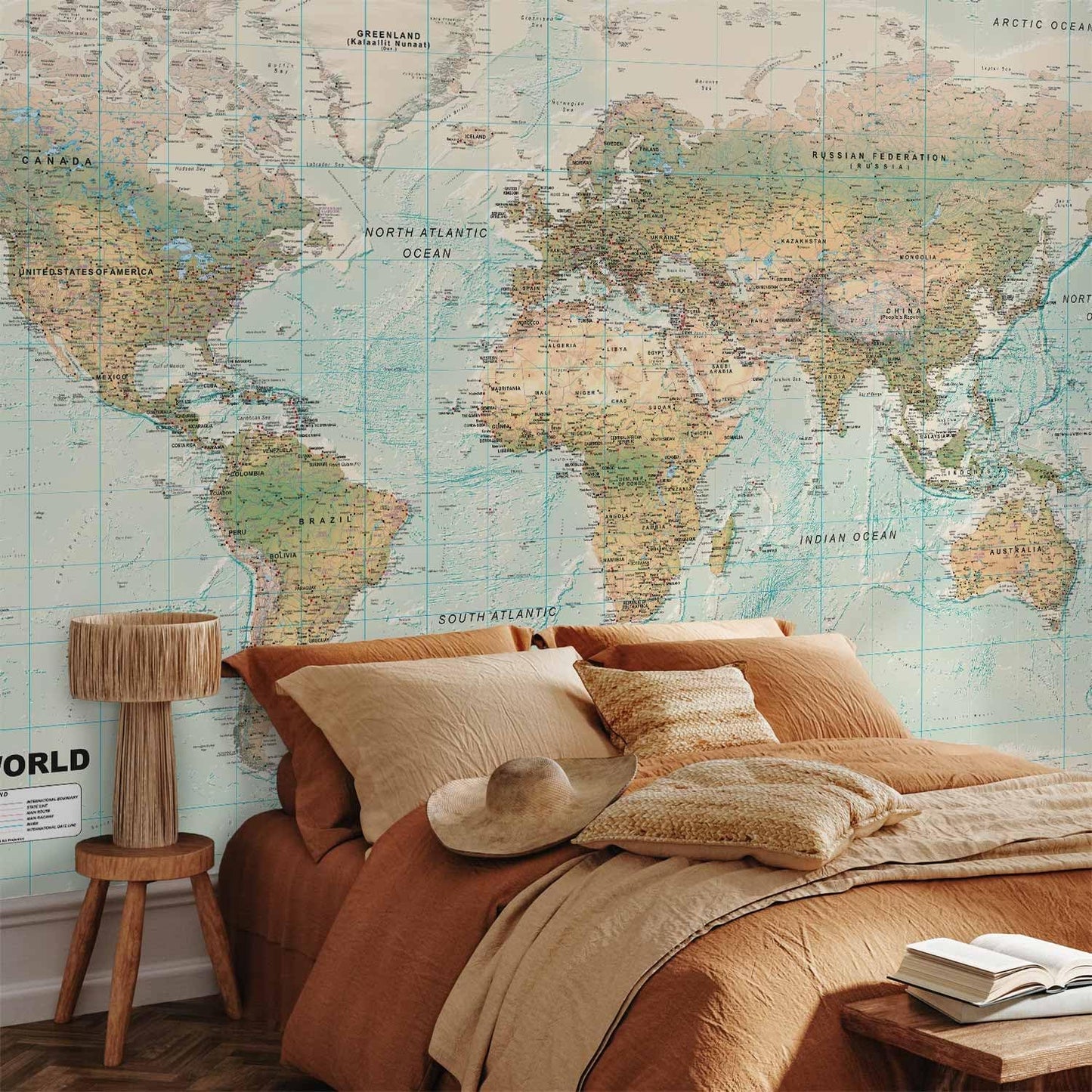 artgeist Wall Mural World Map 197x138 in - XXL Non-Woven Wallpaper Fleece Wall Decor Photo Print Picture Image Design Home Map of The World k-A-0091-a-d
