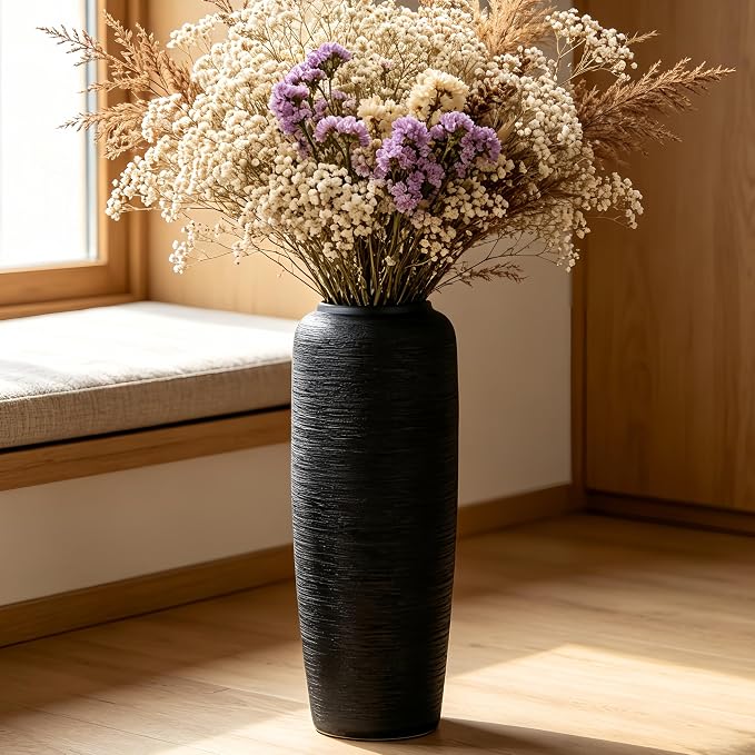 Black Rustic Ceramic Farmhouse Tall Floor Vase,19.7 Inch Vintage Large Vases Pottery Clay Terracotta Rustic Vase for Home Decor Living Room Entryway Table Centerpieces,Kitchen,Housewarming Gifts