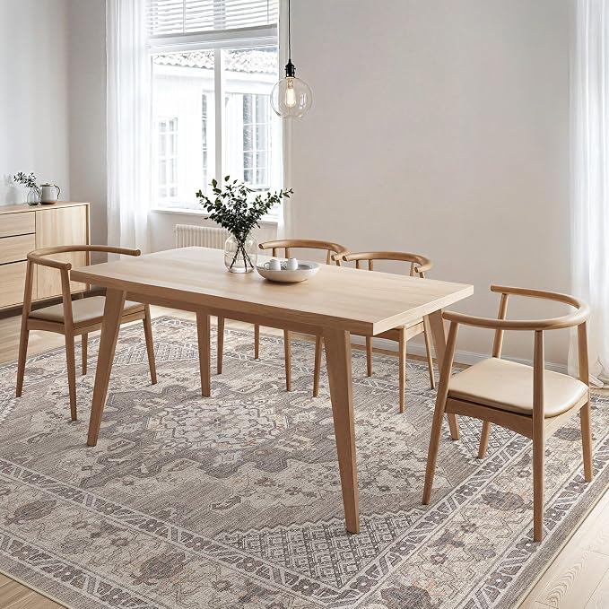 Tortania Area Rug Living Room Rugs - 9x12 Washable Boho Rug Vintage Oriental Distressed Farmhouse Large Thin Indoor Carpet for Living Room Bedroom Under Dining Table Home Office - Taupe Brown