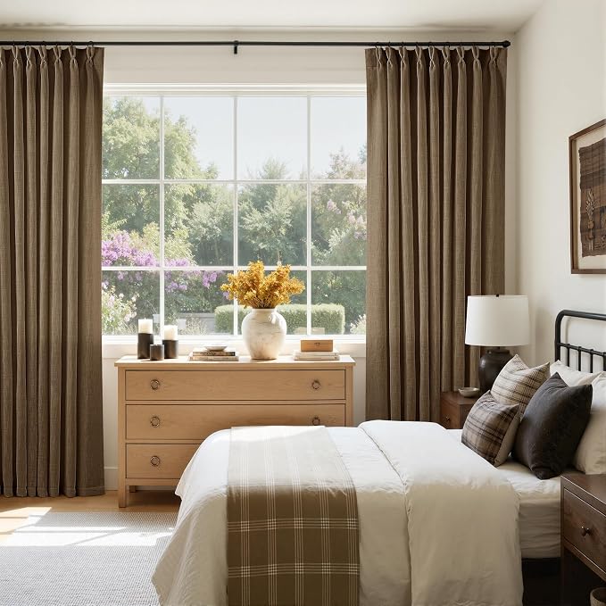 Dutch Cocoa Pinch Pleated Linen Curtains 120 Inches Long 60 Width Linen Blend Light Filtering Window Curtains 120 Inch for Living Room Bedroom Patio Pinch Pleat Drapes Hooks Rings 1 Panel 60Wx120L