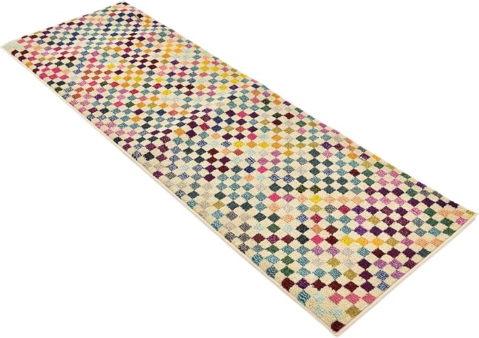 Unique Loom Chromatic Collection Modern Geometric & Vibrant Abstract Area Rug For Any Home Décor (2' 2 x 6' 7 Runner, Multi/ Beige)