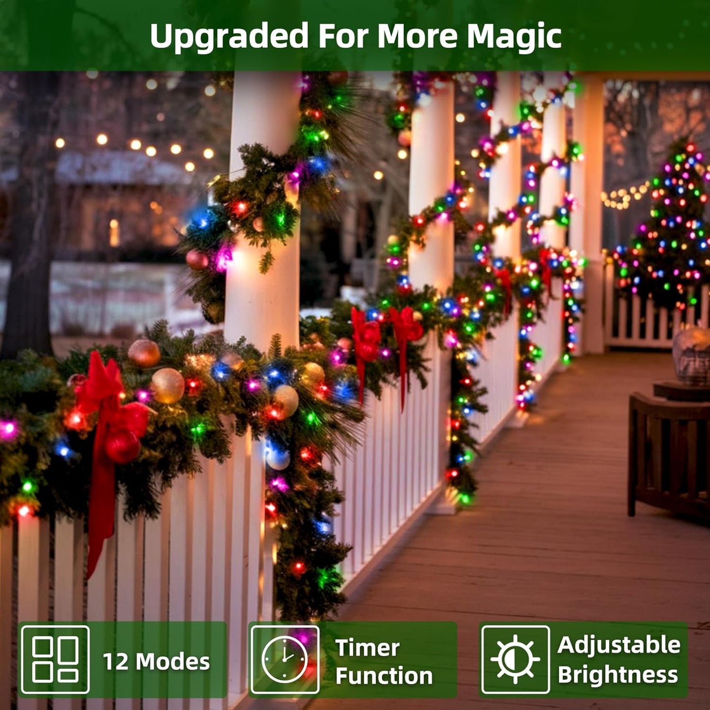 300LED Christmas Lights Outdoor Indoor Use, 12 Lighting Modes 75ft Christmas Tree Lights with Timer, Dimmable Multicolor LED StringLights Waterproof for Yard Tree Wedding Party Holiday Multicolor