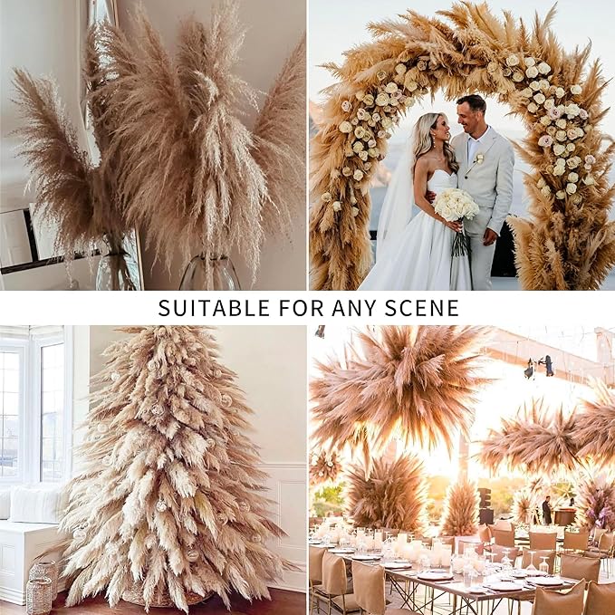 Wertuirk 12 Stems 46 inch Tall Pampas Grass Decor - Large Fluffy Dried Pompas Grass for Floor Vase - Rustic Wedding, Baby Shower, Party, Farmhouse, Boho Home Decor…