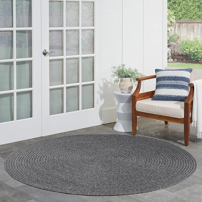 Superior Reversible Braided Indoor/Outdoor Area Rug, 4' Round, Charcoal