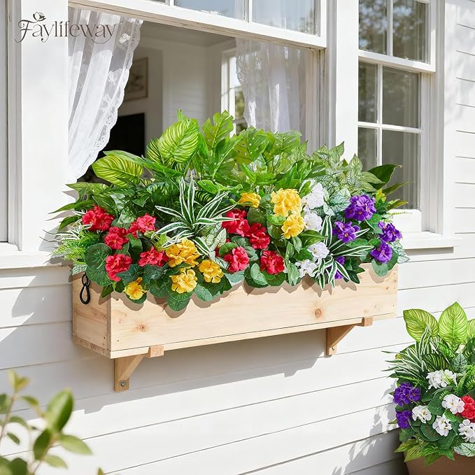 30 Bundles Artificial Plants Outdoor, UV Resistant Faux Greenery Stems with Flowers Shrubs for Planters Front Porch Outside Garden Window Box Patio Yard Decor