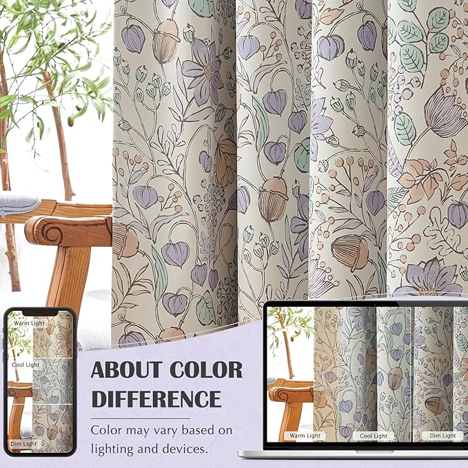 Vangao Purple Nursery Curtains for Girls Room Floral Blackout Curtains 63 Inch Length Farmhouse Drapes for Bedroom Room Darkening Flower Patterned Window Treatment for Kids Set of 2