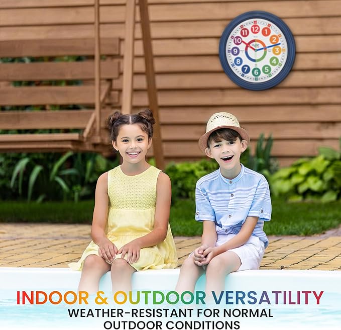 Oyster&Pop 16 Inch Extra Large Classroom Clock for Kids Learning to Tell Time – Silent Non-Ticking Analog Wall Clock – Color Coded Easy to Read – Indoor Outdoor