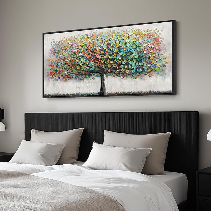 Large Framed Tree of Life Colorful Wall Art, Modern Canvas Prints Paintings Artwork for Walls, Bright Big Tree Pictures for Living Room Fireplace Dining Room Bedroom Office Wall Decor 30x60 Inch