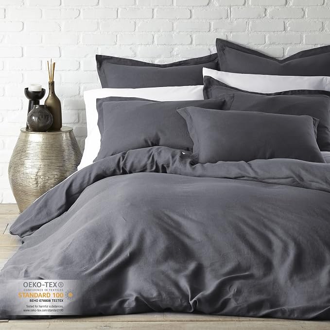 Levtex Home - 100% French Flax Linen - Euro Sham - French Flax Washed Linen - Charcoal - Sham Size (26x26in.), No Insert