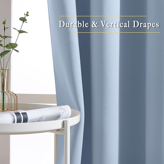 NICETOWN Vintage Blue Blackout Curtains 108 inches Long for Bedroom - Grommet Triple Weave Energy Saving Solid Drapes Sound Reducing Window Treatments for Living Room, W52 x L108, 2 Panels