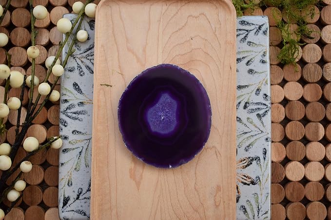 Nature's Decorations Purple Agate Stone Coasters - Set of 4, Polished Geode Drink Mats for Dining & Coffee Table & Kitchen Geode Decor Non-Toxic 3.5-4" Diameter