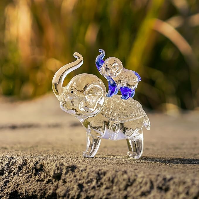 Crystal Elephant Figurines Collectible Glass Elephants Figurine Decor for Home Office Tabletop Mother's Birthday Housewarming Gifts for Women (Mom and Son)